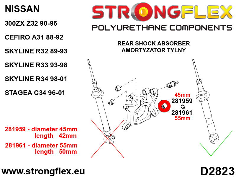 Bucsa poliuretan Strongflex inferioara amortizor spate 45mm SPORT - Nissan Skyline - 281959A