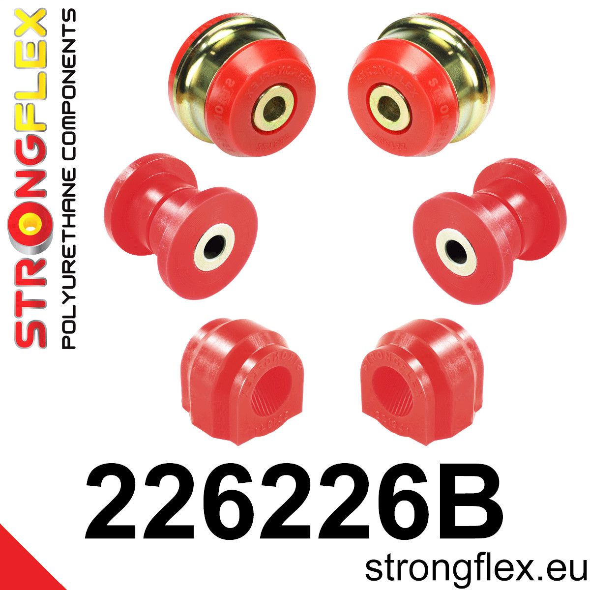 Kit bucse poliuretan Strongflex suspensie fata - Audi A3 / S3 / RS3, TT / TTS / TTRS / Seat Leon / Volkswagen Golf, Jetta, Passat - 226226B