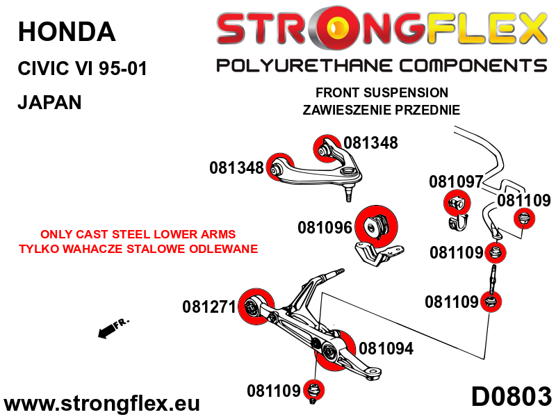 Kit bucse poliuretan Strongflex suspensie fata SPORT - Honda Civic - 086096A