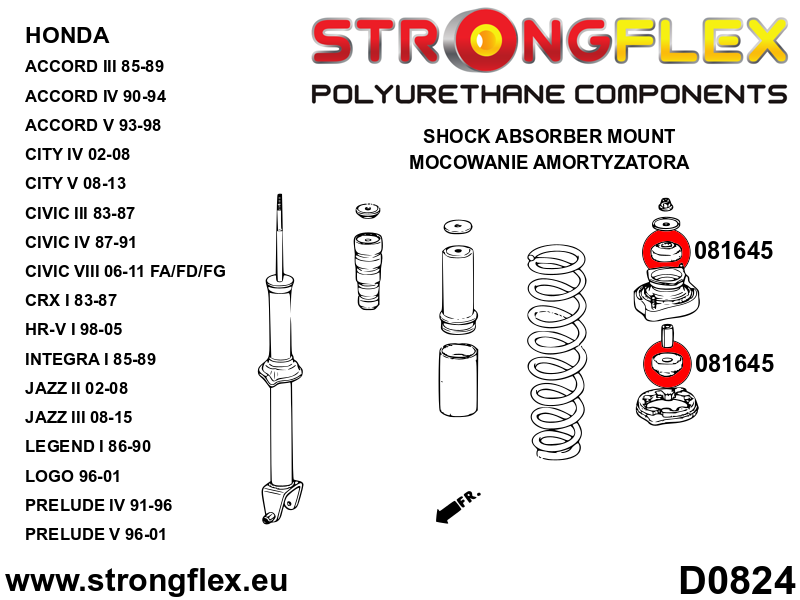 Piesa poliuretan Strongflex - posterioara shock absorber mount Bucsa - Honda Civic, Integra, Prelude - 081645B