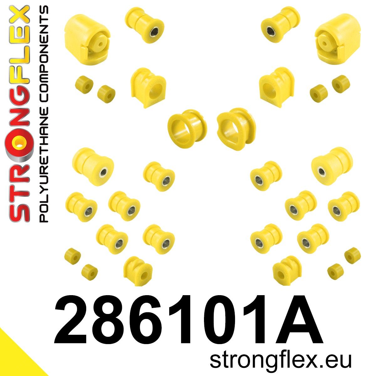 Kit complet bucse poliuretan Strongflex pentru suspensie SPORT - Nissan Sunny / Pulsar / Sentra / Sabre - 286101A