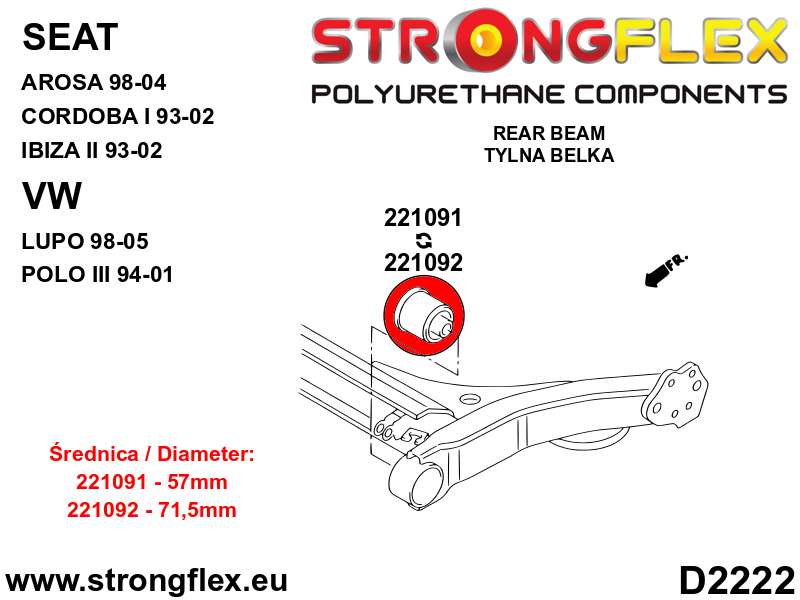 Bucsa poliuretan Strongflex punte spate 57mm SPORT - Seat Ibiza / Volkswagen Polo - 221091A