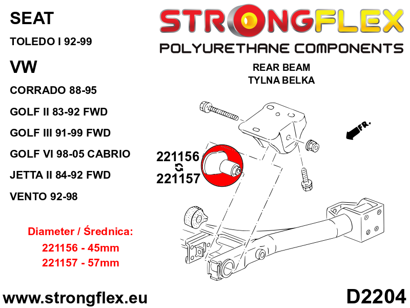 Bucsa poliuretan Strongflex subcadru spate 57mm - Volkswagen Corrado, Golf - 221157B