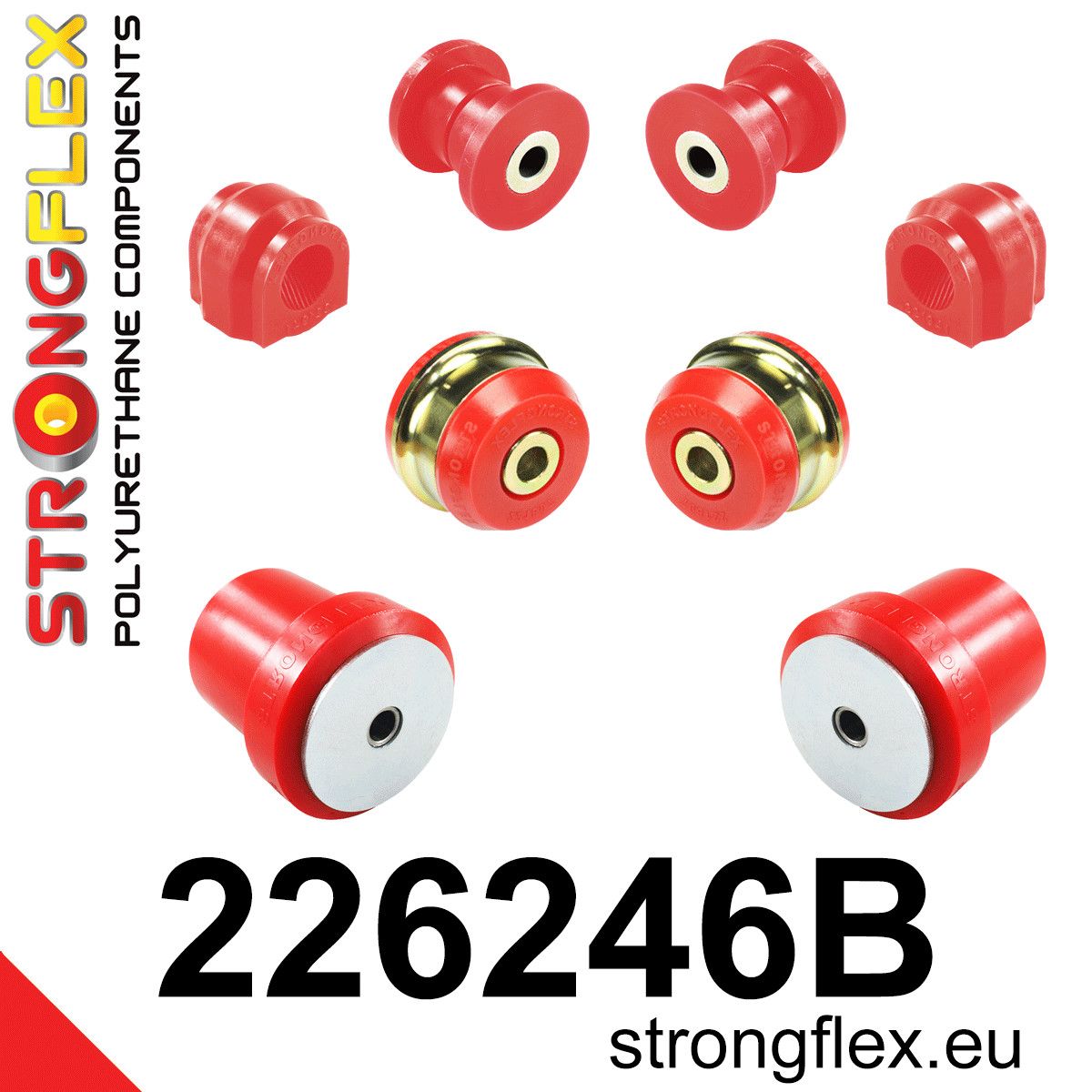 Kit bucse poliuretan Strongflex suspensie fata si punte spate - Audi A3 / S3 / RS3 / Seat Leon / Volkswagen Golf - 226246B