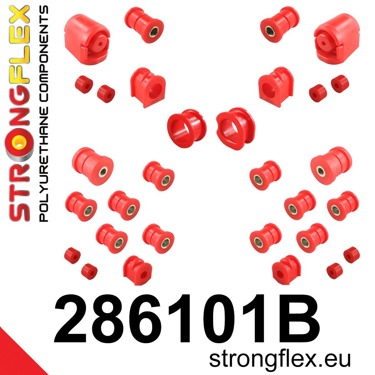 Kit complet bucse poliuretan Strongflex pentru suspensie - Nissan Sunny / Pulsar / Sentra / Sabre - 286101B