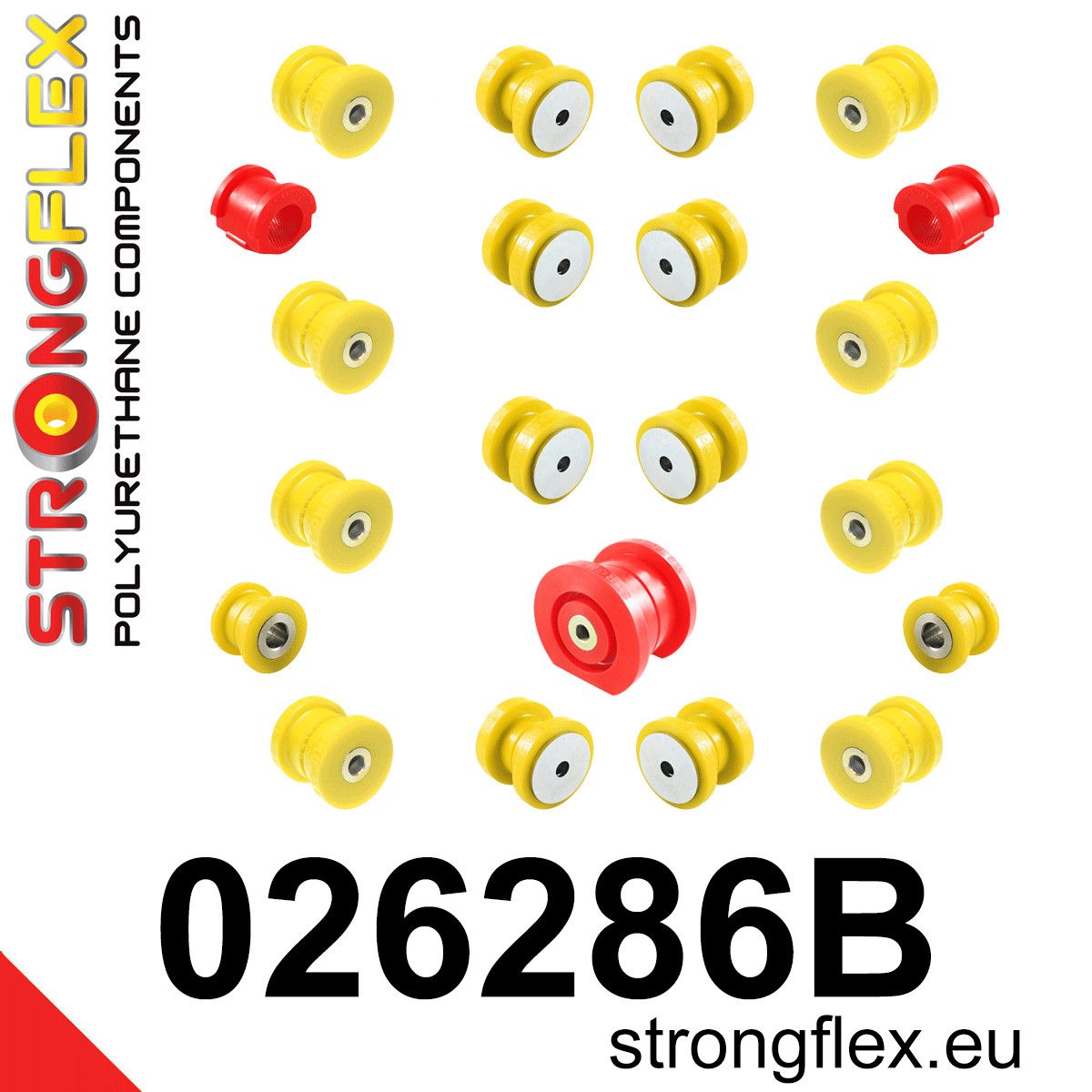 Kit complet bucse poliuretan Strongflex pentru suspensie - Audi 80 / 90 / S2 / RS2 - 026286B