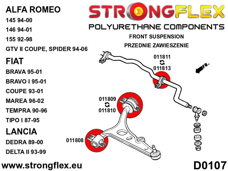 Brat cu bucse poliuretan Strongflex inferior fata posterioara Bucsa 47mm SPORT - Alfa Romeo 145 / 146, 155, GTV, Spider - 011809A