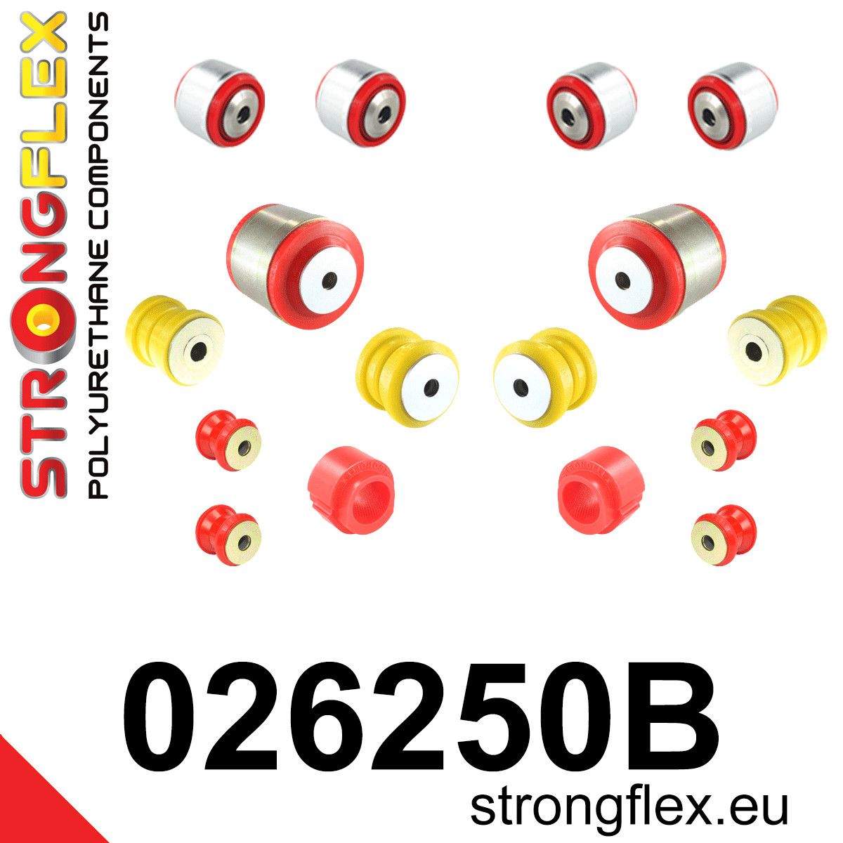Kit bucse poliuretan Strongflex suspensie fata - Audi A4 / S4 / RS4, A5 / S5 / RS5 / Porsche Macan - 026250B