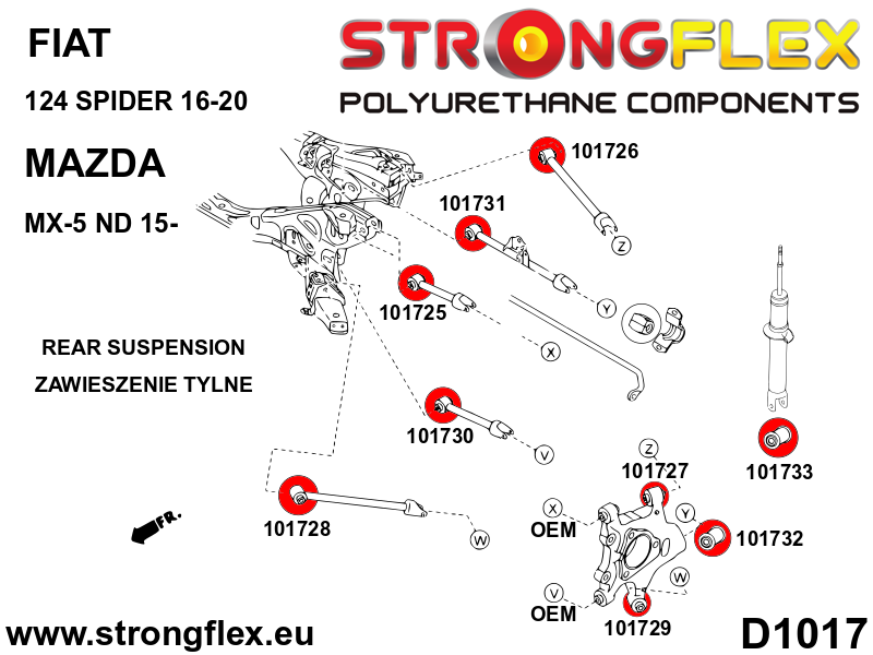 Kit bucse poliuretan Strongflex suspensie spate SPORT - Mazda MX-5 / Miata / Roadster - 106187A