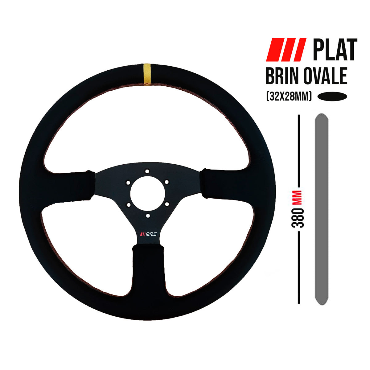 Volan sport RRS Target piele ecologica - plat - 380mm