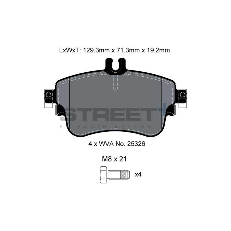 Placute Frana Fata Pagid Street+ T8216 - Mercedes-Benz A-class W176, Mercedes-Benz CLA C117