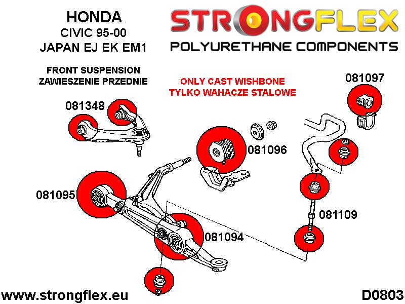 Schema montaj - Brat fata - bucsa interioara SPORT - poliuretan Strongflex - Honda Civic, Integra - 081095A