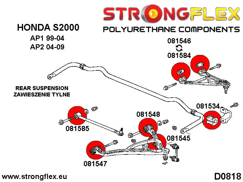 Schema montaj - Kit complet bucse poliuretan Strongflex pentru suspensie AP2 - Honda S2000 - 086154B