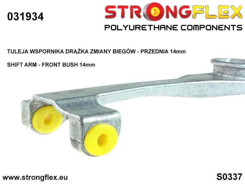 Schema montaj - Brat timonerie schimbator - bucsa fata (ovala) 14mm SPORT - poliuretan Strongflex - BMW Seria 1, Seria 3, Seria 5, Seria 6, Z4 - 031934A
