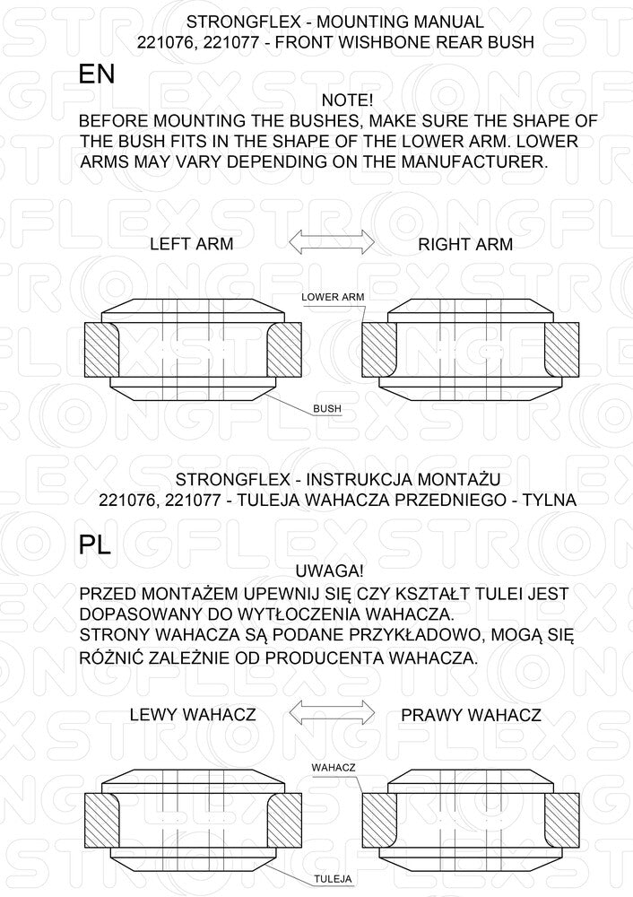 Schema montaj - Bucsa poliuretan Strongflex posterioara brat suspensie fata SPORT - Volkswagen Polo - 221076A