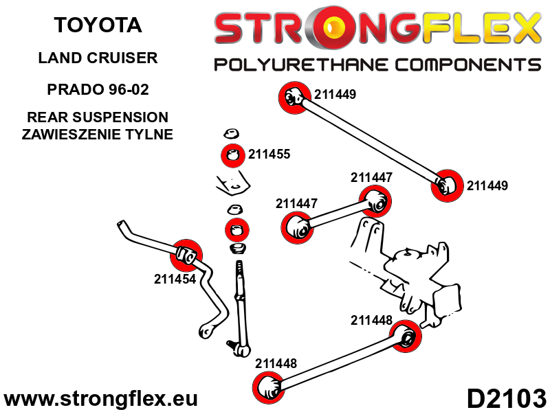 Schema montaj - Kit complet bucse poliuretan Strongflex pentru suspensie SPORT - Toyota 4Runner, Land Cruiser - 216125A