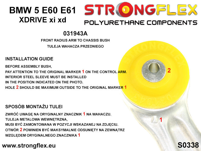 Schema montaj - Kit bucse poliuretan Strongflex suspensie fata SPORT - BMW Seria 5 - 036093A