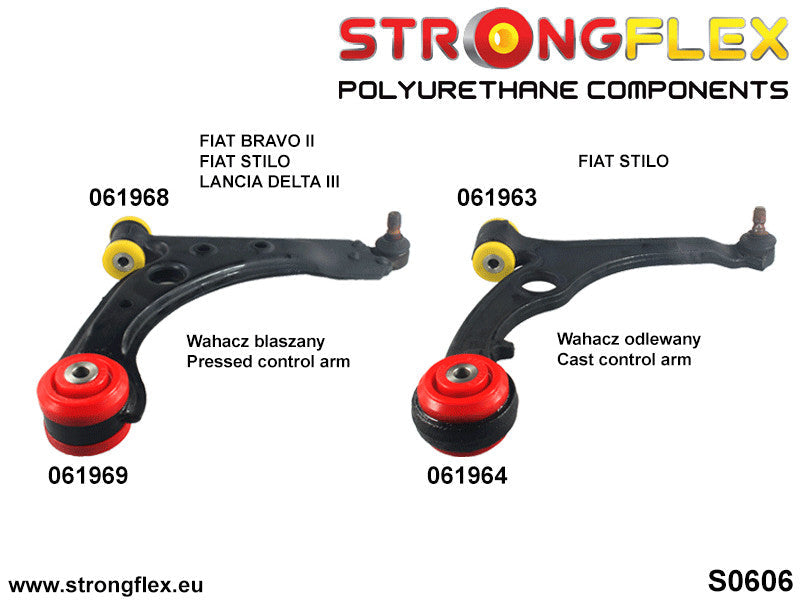 Schema montaj - Bucsa poliuretan Strongflex frontala brat suspensie fata SPORT - Fiat 500X / Jeep Compass II, Renegade BU - 061968A