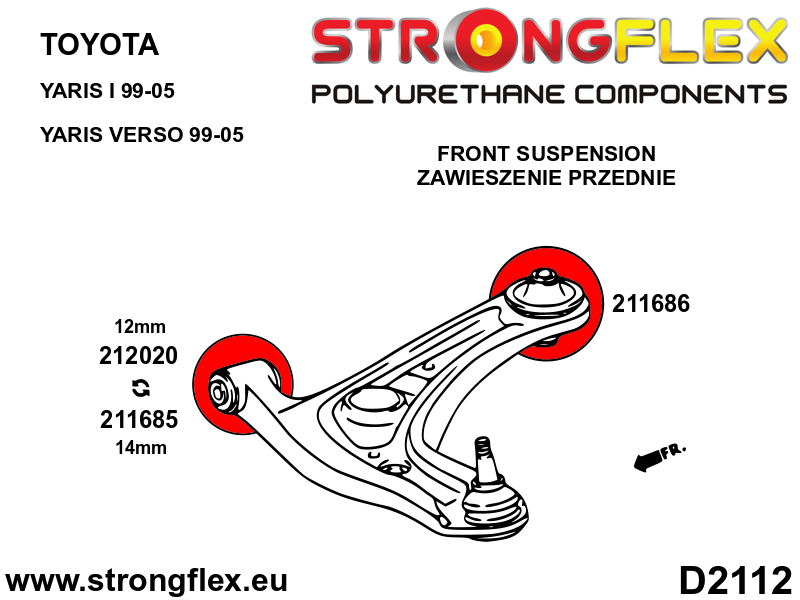 Schema montaj - Bucsa poliuretan Strongflex frontala brat suspensie fata 31mm - Toyota MR2, Yaris, Yaris Verso - 212020B