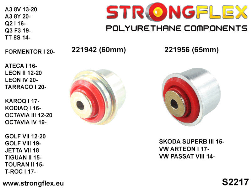 Schema montaj - Kit bucse poliuretan Strongflex suspensie spate SPORT - Audi A3 / S3 / RS3, TT / TTS / TTRS / Seat Leon - 226227A