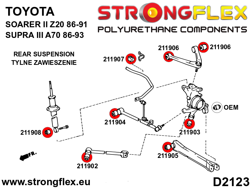 Schema montaj - Kit complet bucse poliuretan Strongflex pentru suspensie - Toyota Supra - 216236B