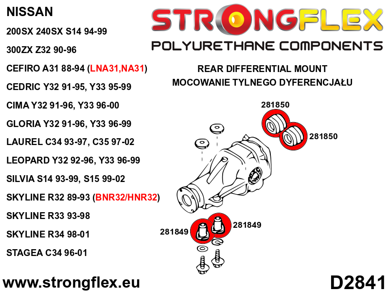 Schema montaj - Kit complet bucse poliuretan Strongflex pentru suspensie R33 R34 RWD SPORT - Nissan Skyline - 286217A