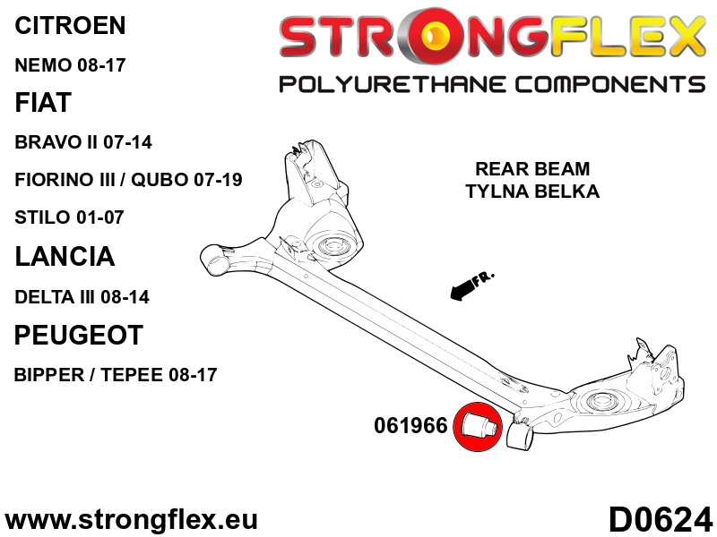 Schema montaj - Bucsa poliuretan Strongflex punte spate 67,5mm - Fiat 500L - 061966B