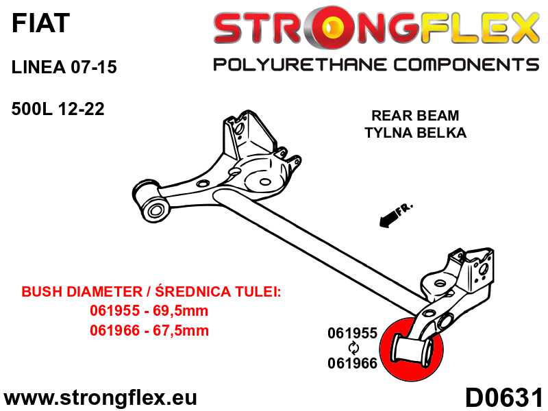 Schema montaj - Bucsa poliuretan Strongflex punte spate 67,5mm - Fiat 500L - 061966B