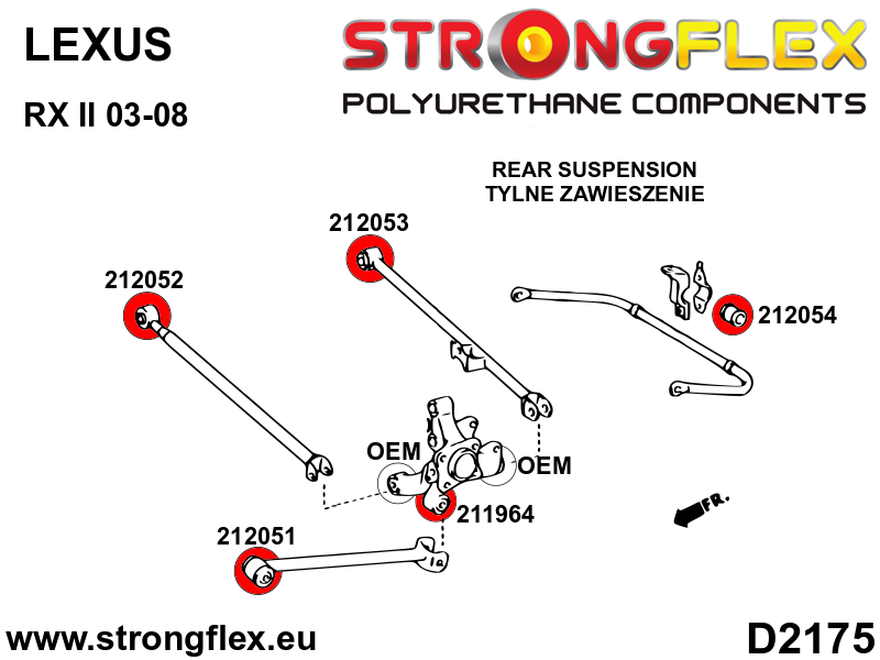 Schema montaj - Bucsa poliuretan Strongflex brat longitudinal spate SPORT - Toyota Celica, Corolla - 211964A
