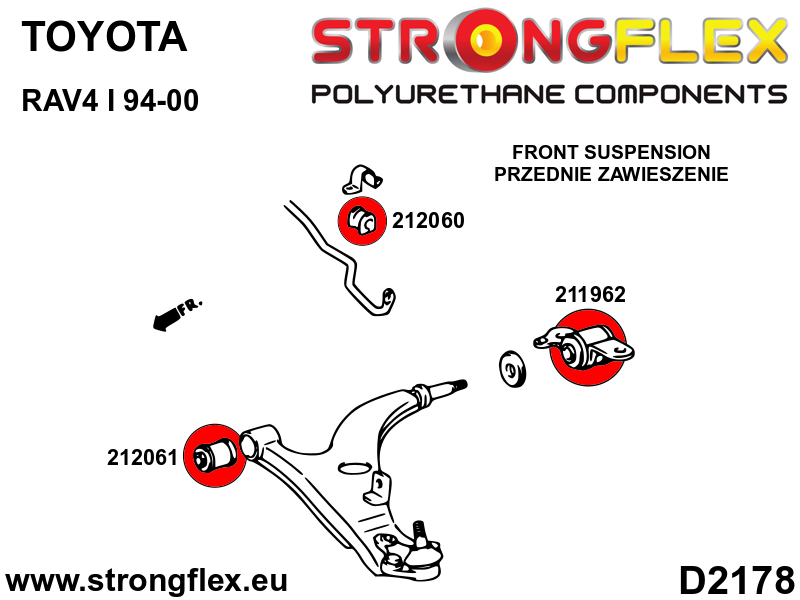 Schema montaj - Bucsa poliuretan Strongflex posterioara brat suspensie fata SPORT - Toyota Celica, RAV4 - 211962A