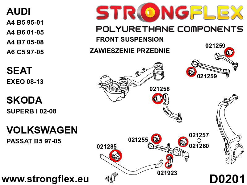 Schema montaj - Kit bucse poliuretan Strongflex suspensie fata si punte spate SPORT - Audi A4 / S4 / RS4 - 026278A