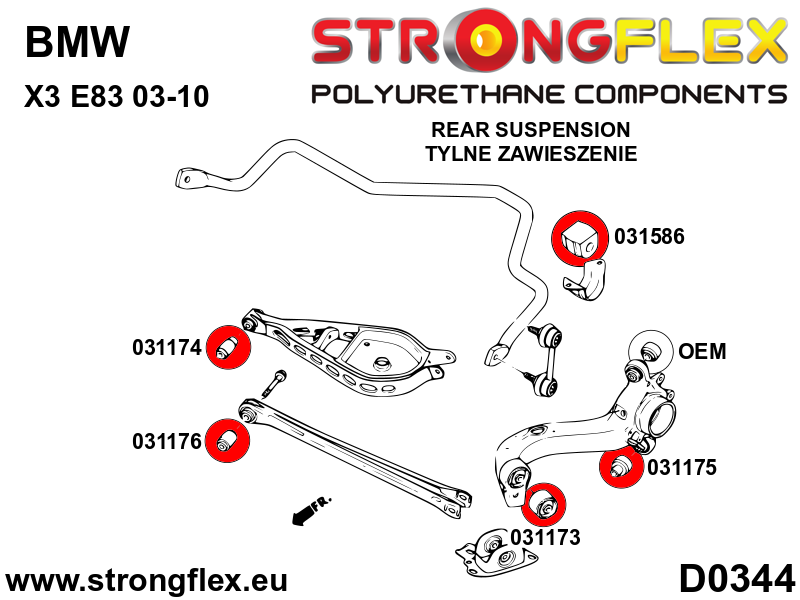 Schema montaj - Bucsa poliuretan Strongflex interioara brat superior spate SPORT - BMW Seria 3, Z4 - 031174A