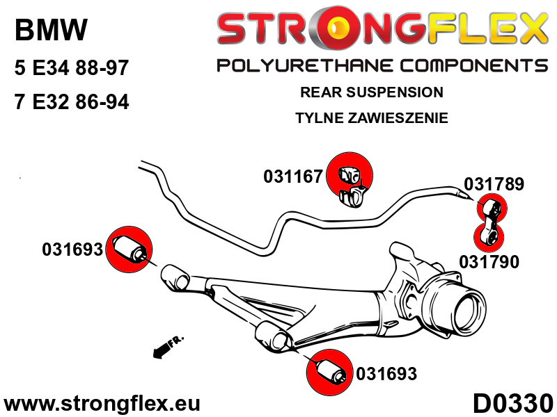 Schema montaj - Kit complet bucse poliuretan Strongflex pentru suspensie SPORT - BMW Seria 5 - 036173A