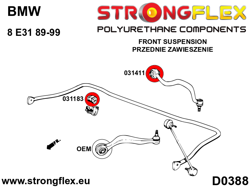 Schema montaj - Bucsa poliuretan Strongflex brat suspensie fata - posterioara - BMW Seria 5 - 031411B