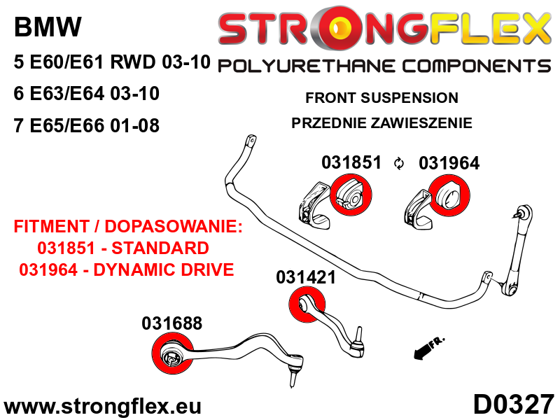 Schema montaj - Bucsa poliuretan Strongflex interioara brat transversal fata SPORT - BMW Seria 5, Seria 6 - 031421A