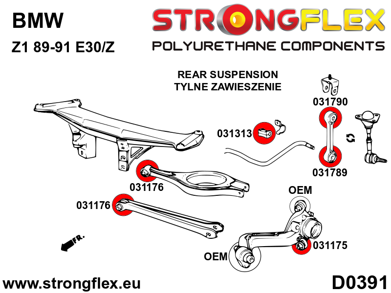 Schema montaj - Kit complet bucse poliuretan Strongflex pentru suspensie - BMW Z1 - 036121B