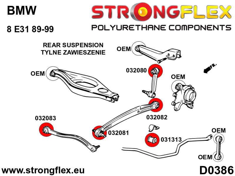 Schema montaj - Bucsa poliuretan Strongflex bara stabilizatoare spate SPORT - BMW Seria 3, Seria 5, Seria 6, Z1 - 031313A