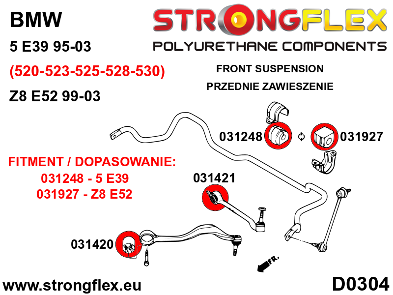 Schema montaj - Bucsa poliuretan Strongflex interioara brat transversal fata SPORT - BMW Seria 5, Seria 6 - 031421A