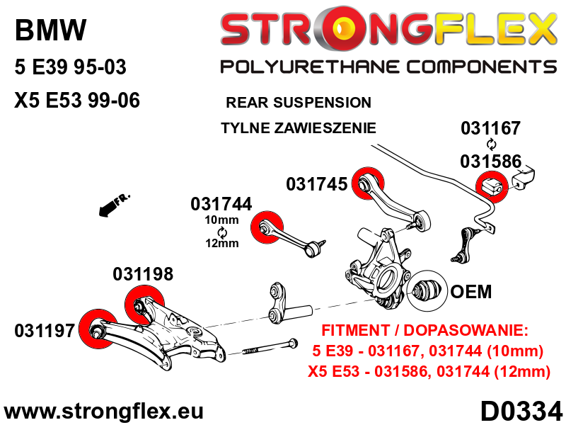 Schema montaj - Bucsa poliuretan Strongflex bara stabilizatoare fata si spate - BMW M1 Coupe E26, Seria 3, Seria 5, Seria 6, Z3, Z4 - 031167B