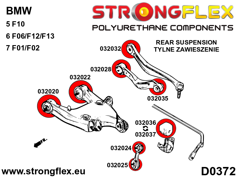 Schema montaj - Brat inferior spate - bucsa spate SPORT - poliuretan Strongflex - BMW Seria 5, Seria 6 - 032022A