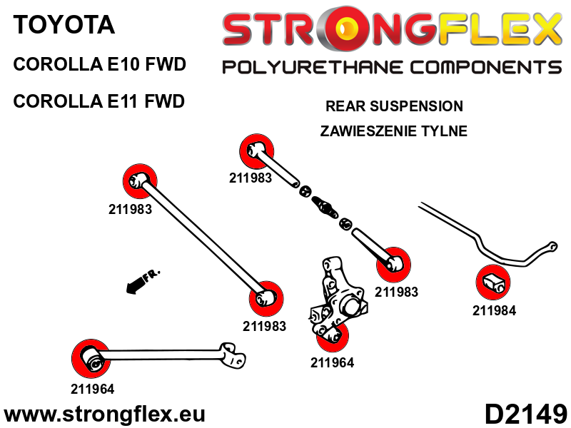 Schema montaj - Bucsa poliuretan Strongflex brat longitudinal spate SPORT - Toyota Celica, Corolla - 211964A