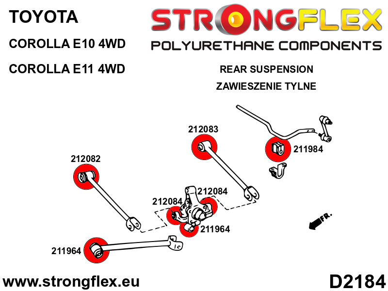Schema montaj - Bucsa poliuretan Strongflex brat longitudinal spate SPORT - Toyota Celica, Corolla - 211964A