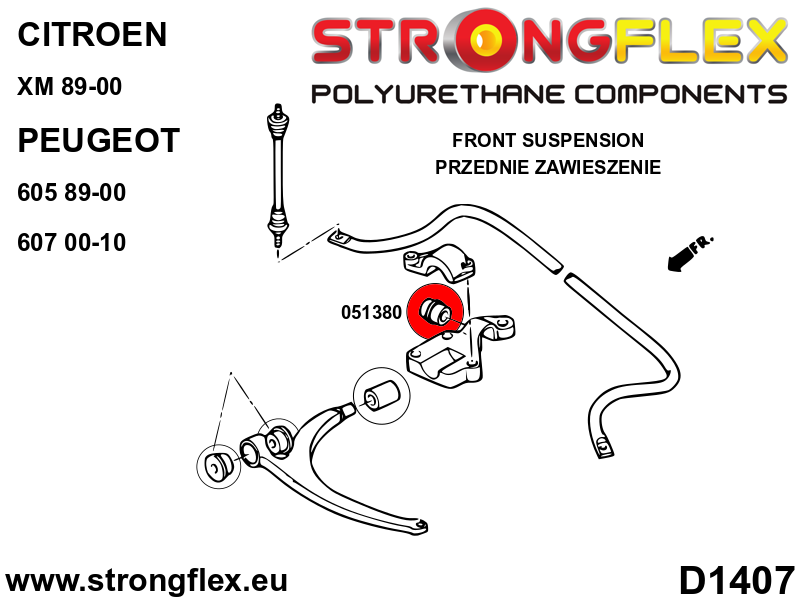 Schema montaj - Bucsa poliuretan Strongflex bara stabilizatoare fata SPORT - Peugeot 306 - 051380A