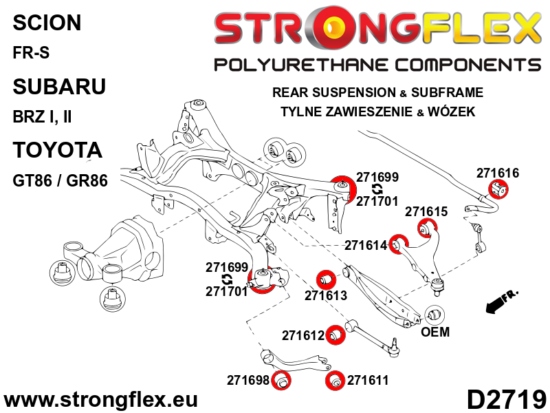 Schema montaj - Bucsa poliuretan Strongflex frontala brat superior spate - Subaru BRZ, Forester, Impreza, Legacy/Outback, WRX STI, XV / Crosstrek - 271614B