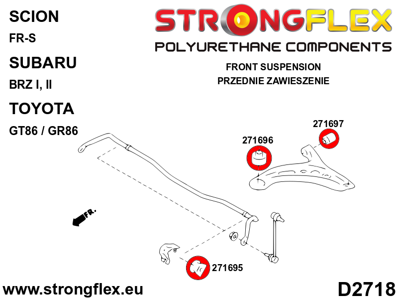 Schema montaj - Kit complet bucse poliuretan Strongflex pentru suspensie - Subaru BRZ / Toyota GT86 / GR86 - 276194B
