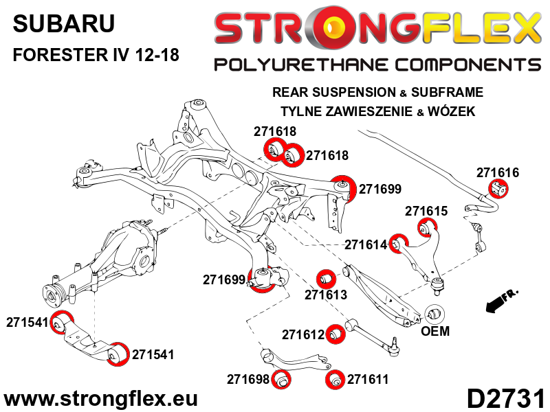 Schema montaj - Kit bucse poliuretan Strongflex subcadru spate - Subaru BRZ, Forester / Toyota GT86 / GR86 - 276243B