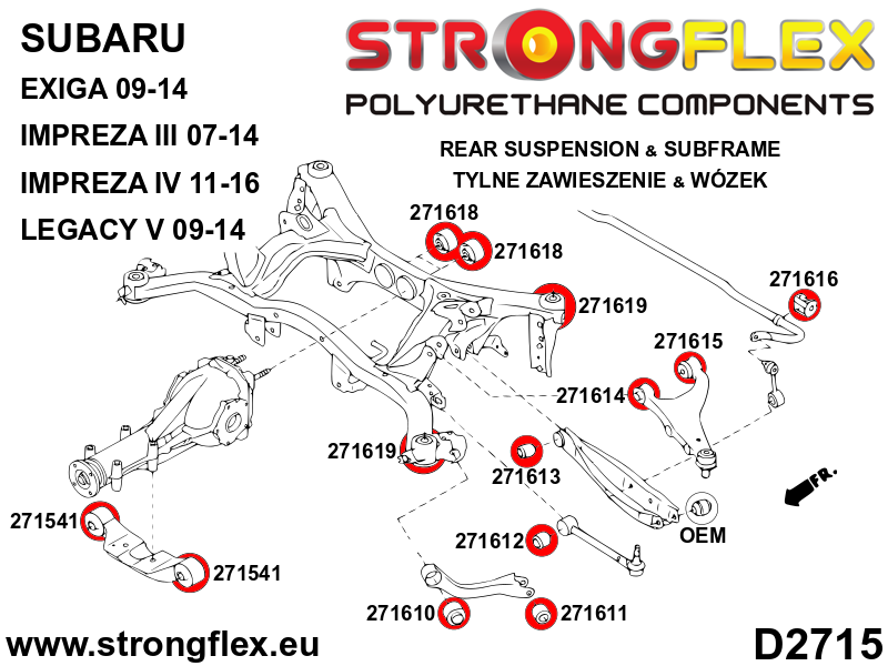 Schema montaj - Bucsa poliuretan Strongflex prindere fata diferential spate SPORT - Subaru Tribeca B9 WX, Subaru Forester ... - 271541A