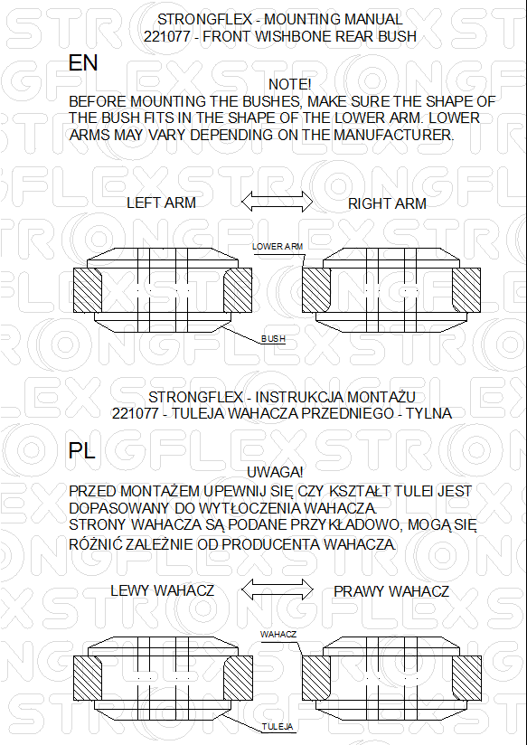 Schema montaj - Kit complet bucse poliuretan Strongflex pentru suspensie SPORT - Volkswagen Golf, Jetta - 226238A