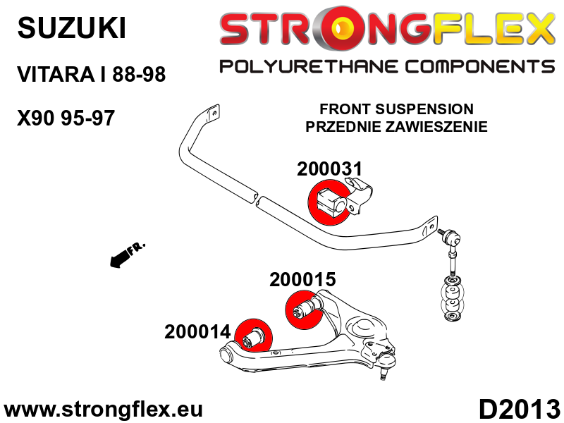 Schema montaj - Bucsa poliuretan Strongflex bara stabilizatoare fata - Suzuki Jimny, Samurai / SJ410 / SJ413, Vitara - 200031B