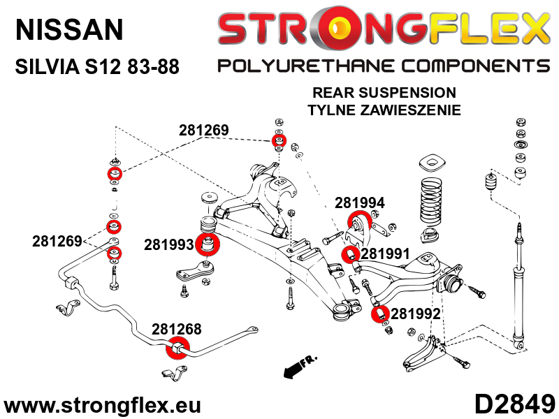 Schema montaj - Bucsa poliuretan Strongflex bieleta antiruliu spate SPORT - Nissan Silvia / 200SX, Skyline - 281269A